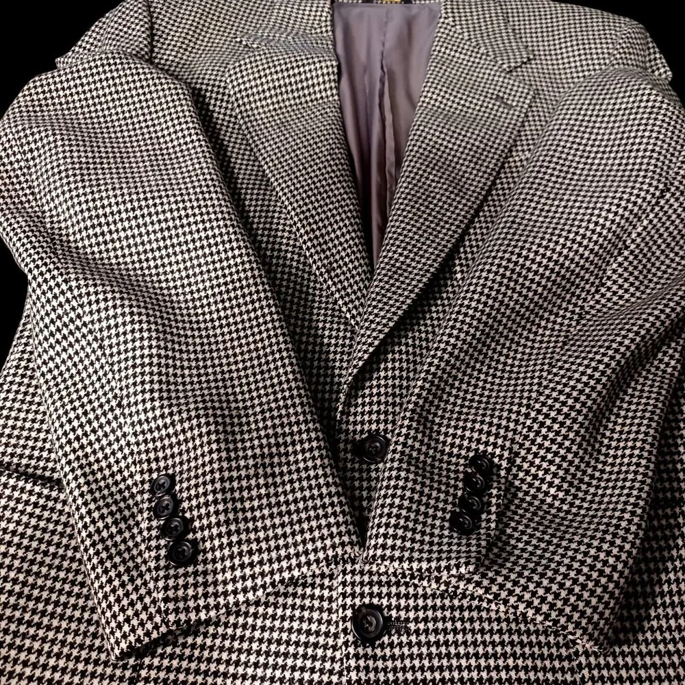 VTG Linett LMT Wool Blazer Dark Academia Poetcore Houndstooth Jacket Mens SZ 44